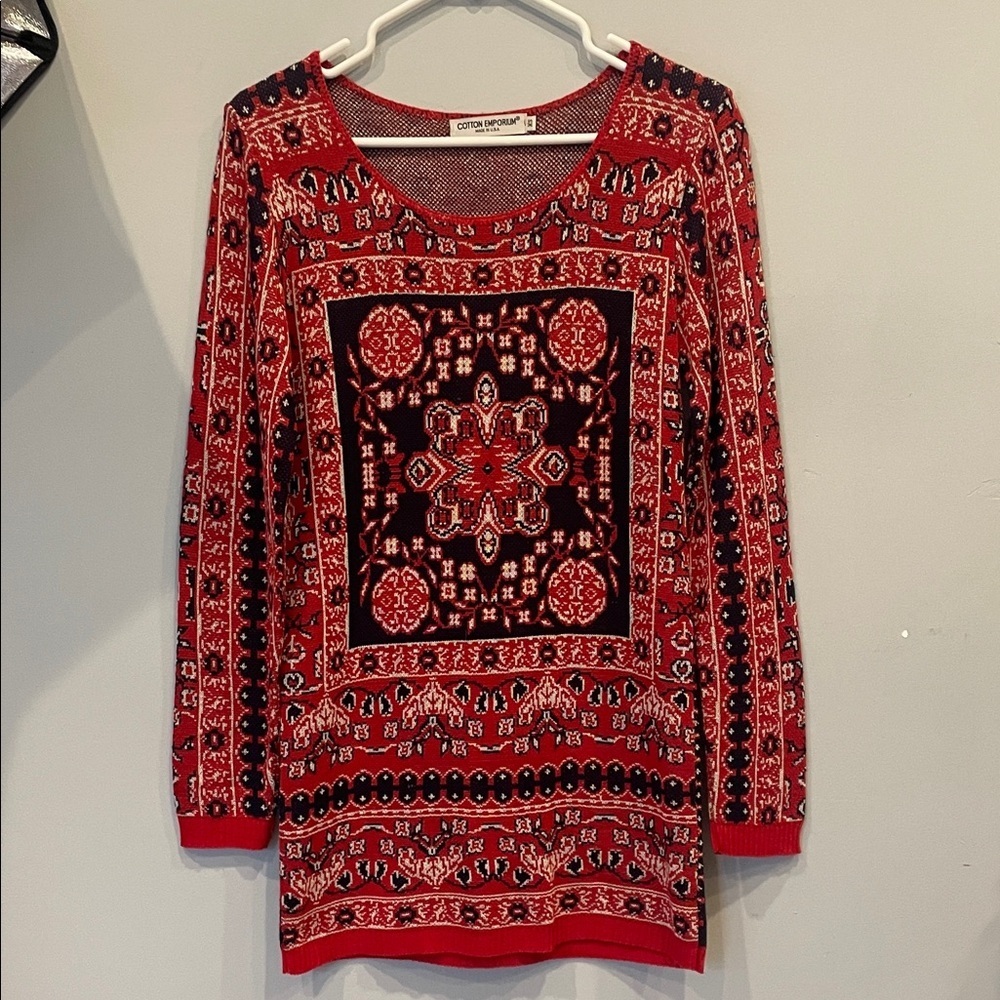 Red and Black Geometric Long Sleeve sweater dress xs